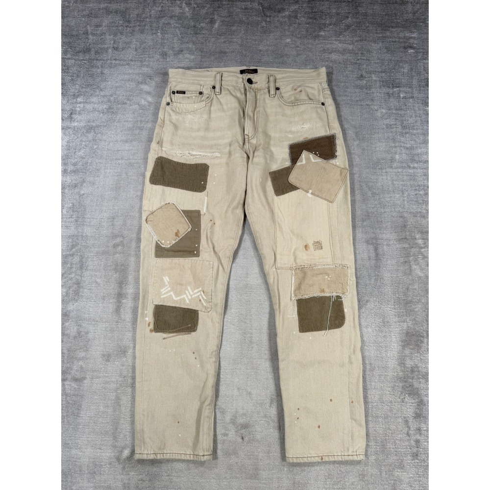 Polo Ralph Lauren Jeans Womens 27 Tan Avery Boyfriend Patchwork Distressed Pants